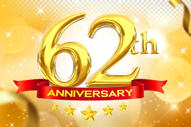 PSD 62° anniversario gold banner 3d