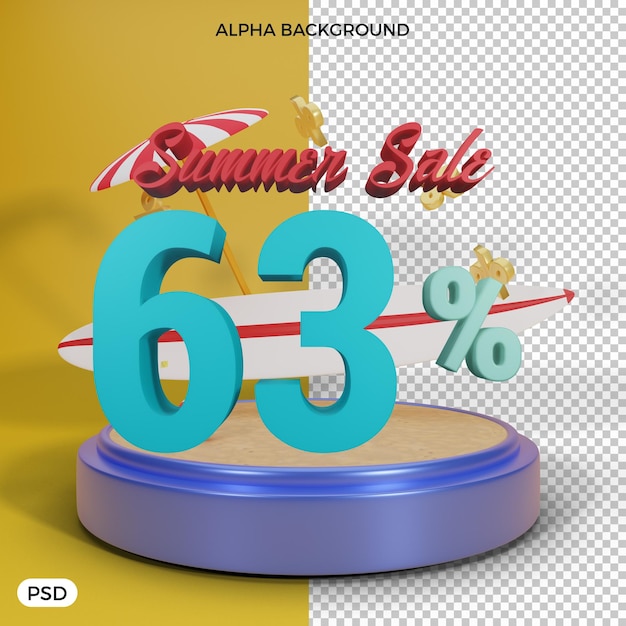 PSD 63 % 여름 할인 제공 3d 렌더링
