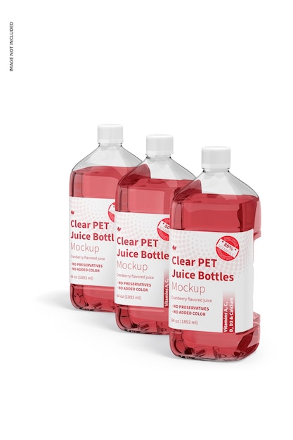 64 oz clear pet juice bottles mockup