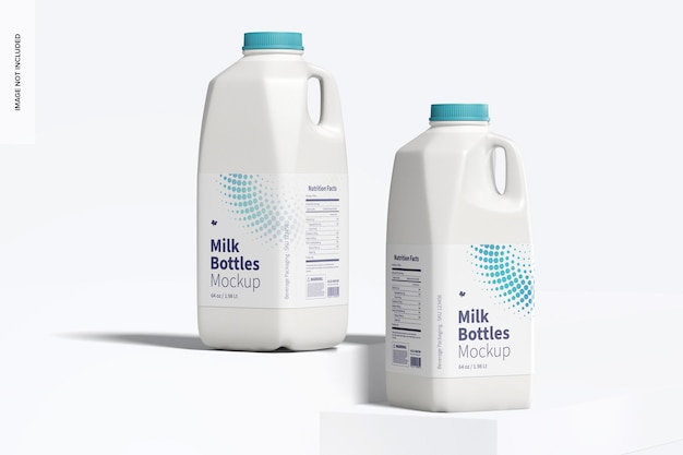 64 oz milk bottles mockup, front view