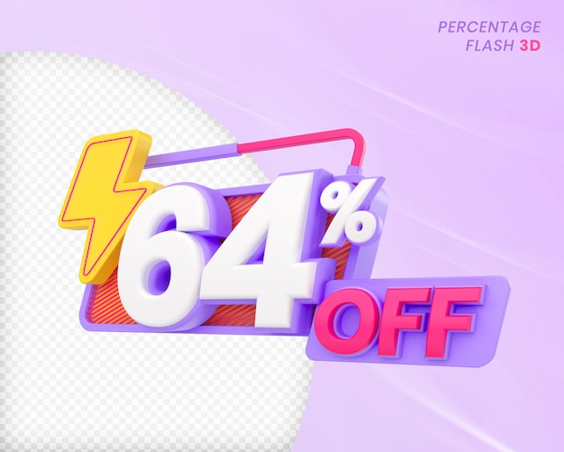 64 Percent off with flash element 3D Render Premium PSD