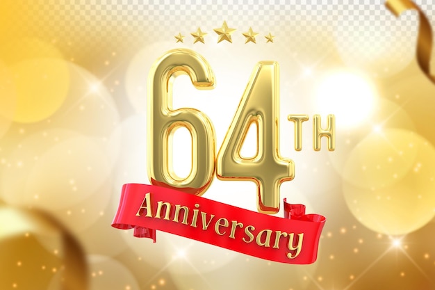 PSD 64° anniversario gold banner 3d