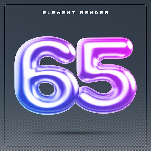 PSD 65 number gradient 3d render