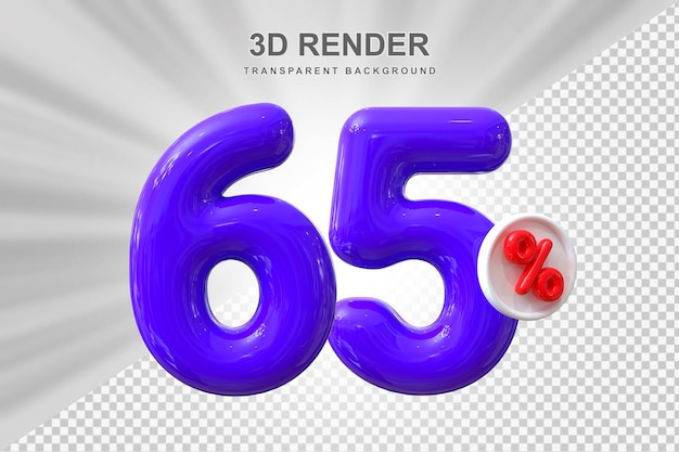 PSD 65 percent offer in 3d balloon rendering