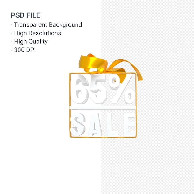 65% sale with bow and ribbon 3d design isolated