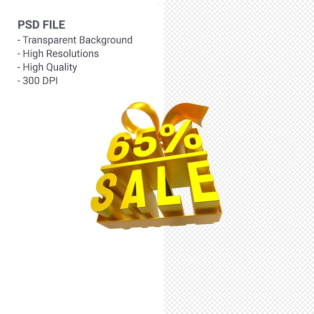 65% sale with bow and ribbon 3d design isolated