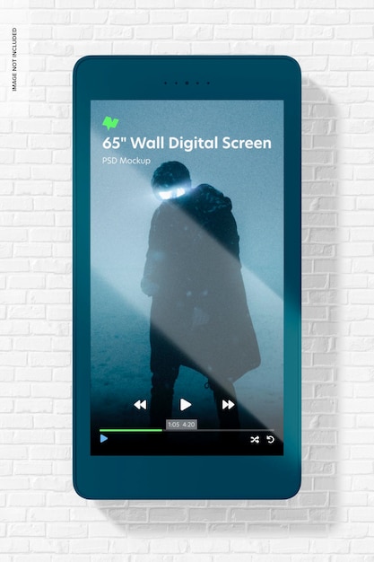 65 wall digital screen mockup, front view