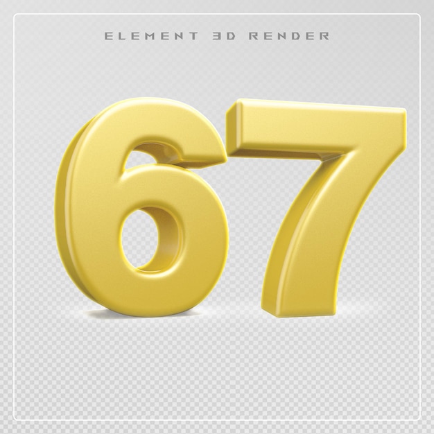 67 number golden 3d render