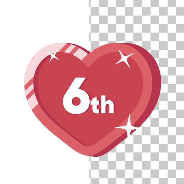 6th anniversary heart badge with 3d view and sparkle effects
