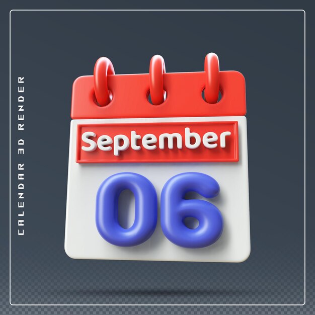 PSD rendering 3d del calendario del 6 settembre