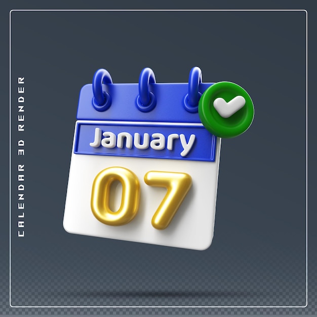 7 januari kalender met checklist icon 3d render