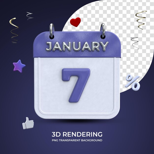 7 january calendar 3d rendering