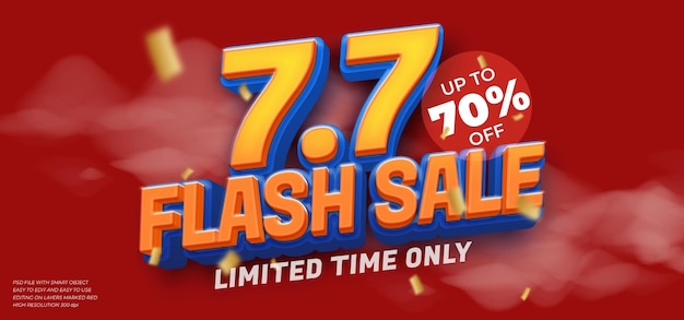7 july flash sale banner template with editable text 3d style effect