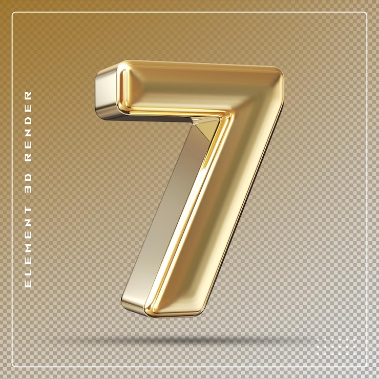 PSD 7 number golden 3d render