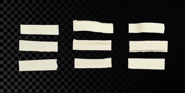 7 pieces of white paper tape on transparent background