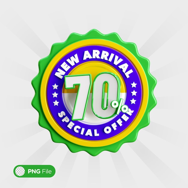 70 off sale badge 3d illustration