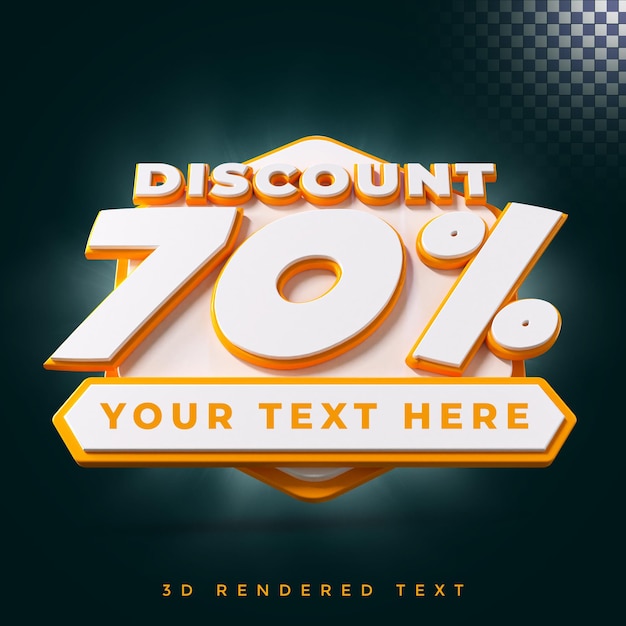 PSD 70 percent discount 3d rendering isolated badge with alpha background