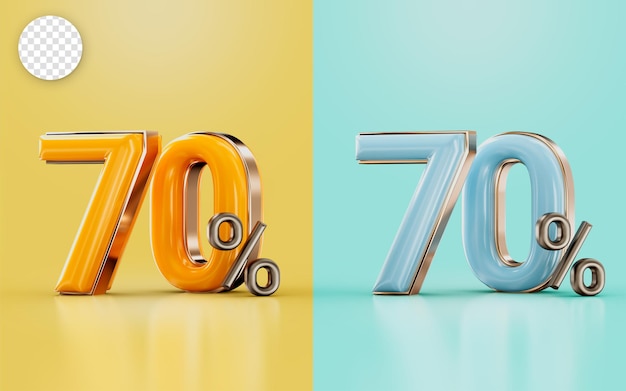 Предложение со скидкой 70% с двумя разными глянцевыми оранжевыми и голубыми 3D-концепциями рендеринга