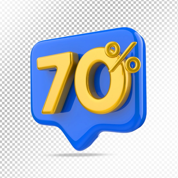 70-процентное предложение в синем 3d-рендеринге