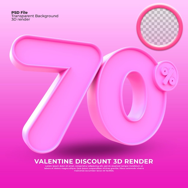 70 procent valentijnsdag verkoop 3d render roze kleur