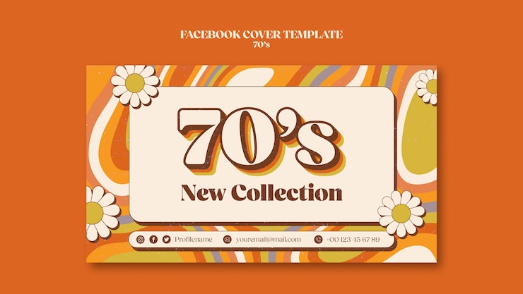 PSD 70's aesthetic facebook cover template