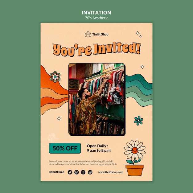 PSD 70's aesthetic invitation template