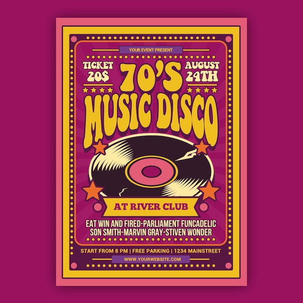 PSD 70's music disco flyer