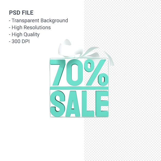 70% sale with bow and ribbon 3d design isolated