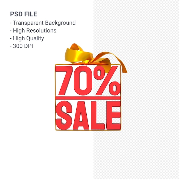 70% sale with bow and ribbon 3d design isolated