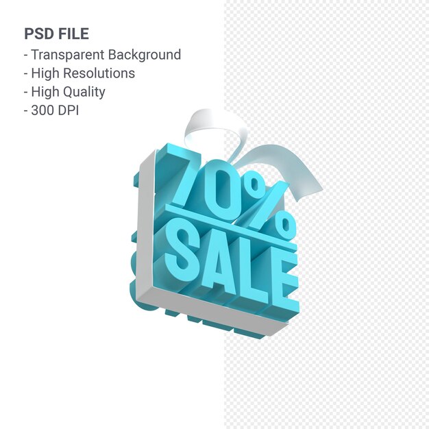 70% sale with bow and ribbon 3d design isolated