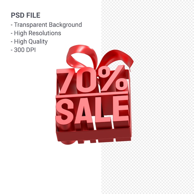 PSD 70% sale with bow and ribbon 3d design