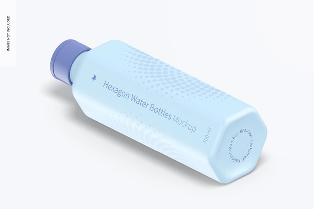 700 ml Hexagon Water Bottle Mockup, Isometric Left View