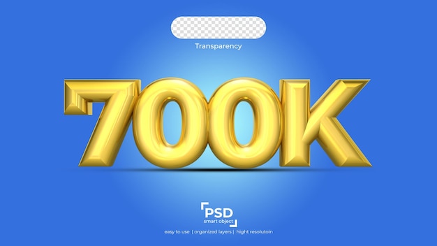 PSD 700k złoty kolor najlepszy render 3d w przezroczystym tle