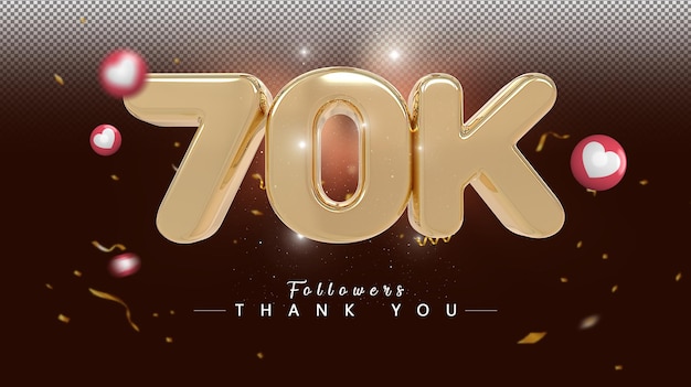 70k follower number gold 3d