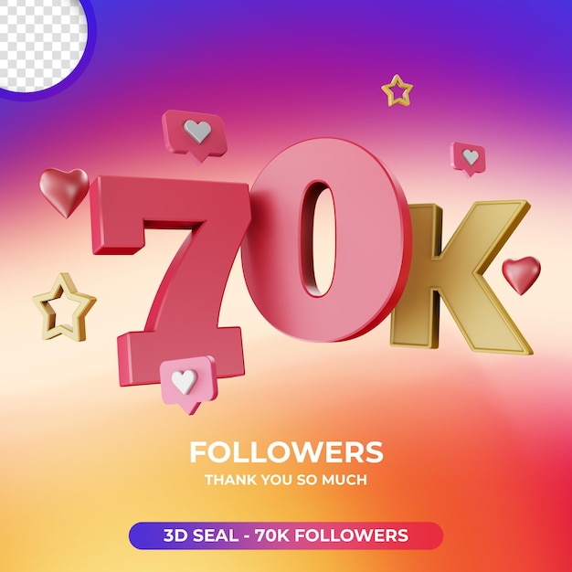 70k volgers met 3d instagram-pictogram