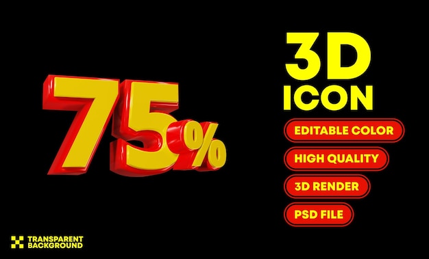 75 percent discount 3d rendering icon text editable color high quality