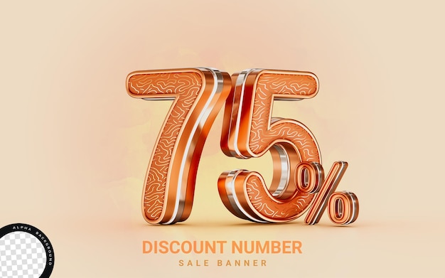 75 percent discount sale banner gold effect 3d render concept for shopping marketing cash back offer