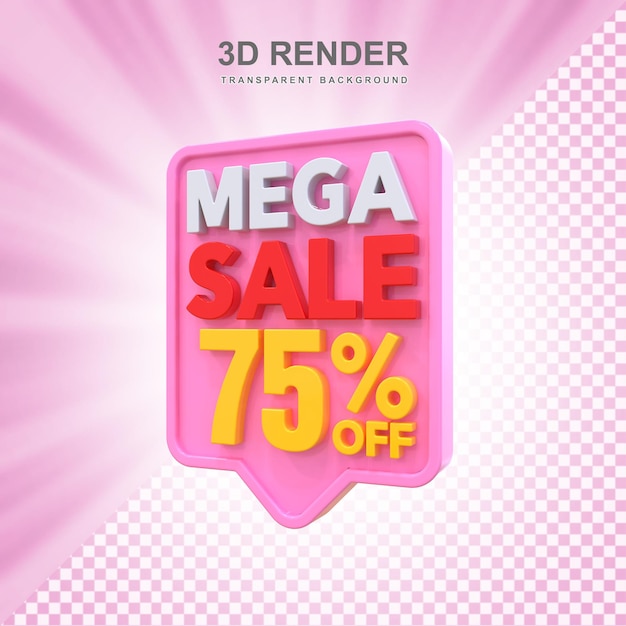 PSD 75 percent mega sale off 3d label