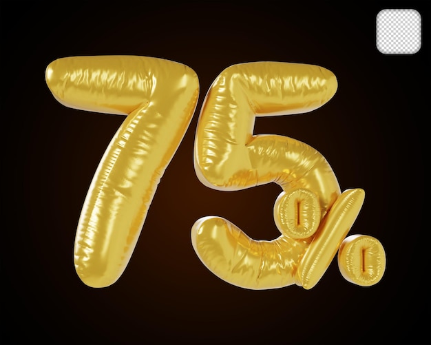 75 percent number gold luxury 3d illustration