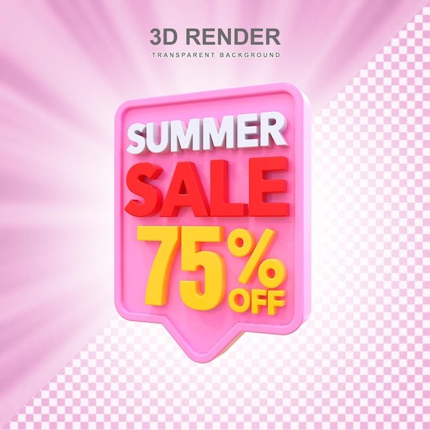 PSD 여름 판매 75% 할인 3d 라벨