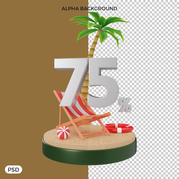 75 procent zomerkorting aanbieding 3d render