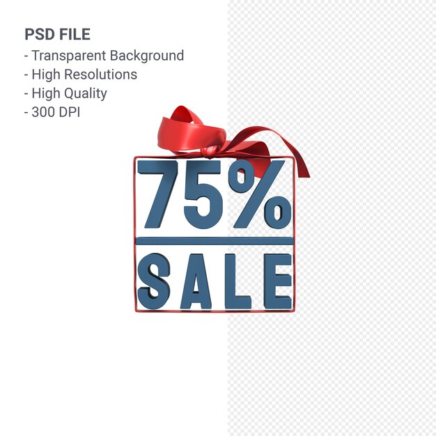 75% sale with bow and ribbon 3d design isolated