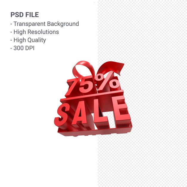 75% sale with bow and ribbon 3d design isolated