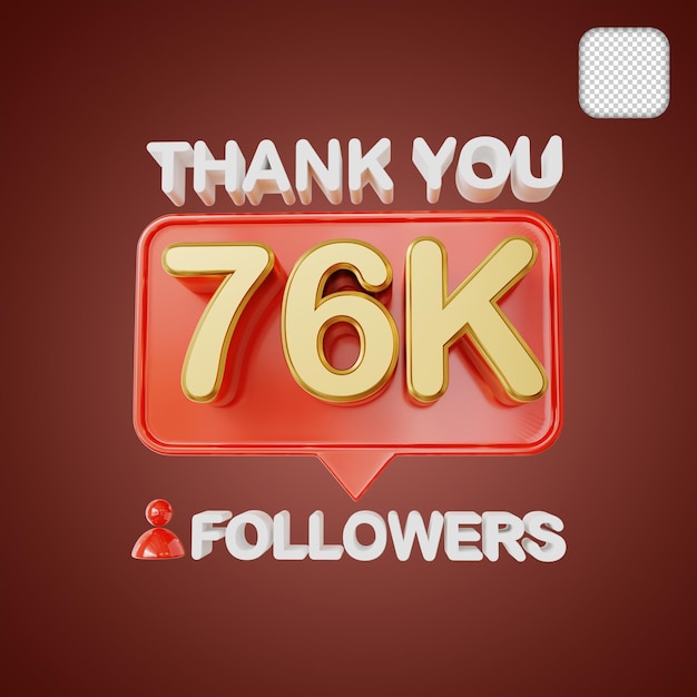 76k followers gold 3d illustration