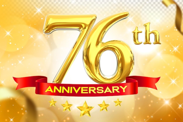 76th anniversary gold banner 3d