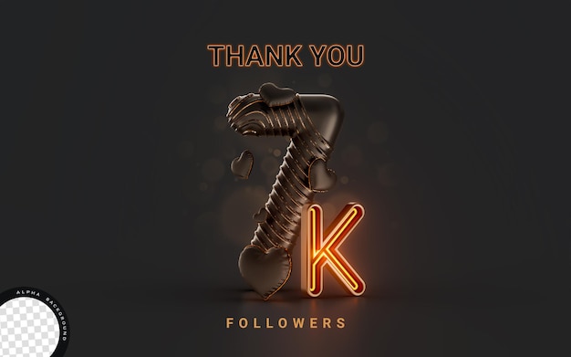 7k follower celebration banner on dark background with neon glow lighting 3d render concept