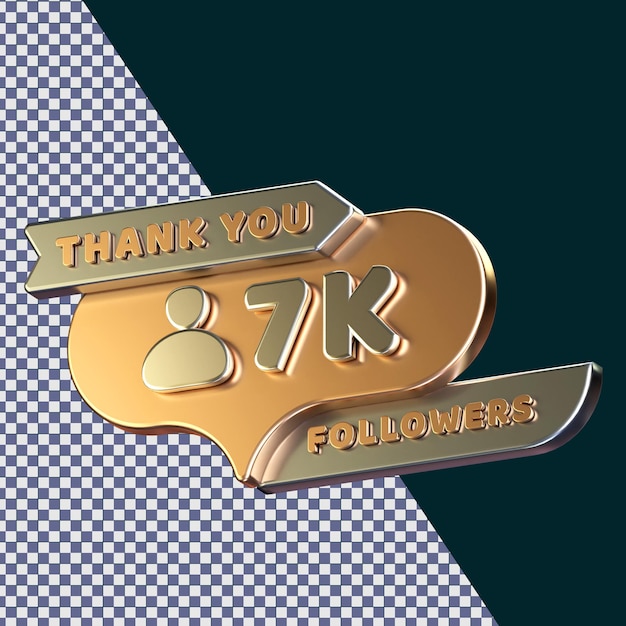 7k последователей 3d визуализировали изолированную концепцию с реалистичной золотой металлической текстурой
