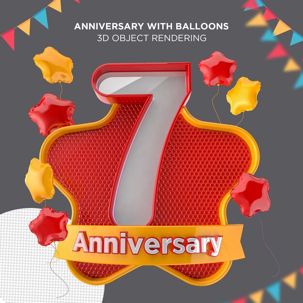 7th years anniversary celebration with logo 3d render illustration