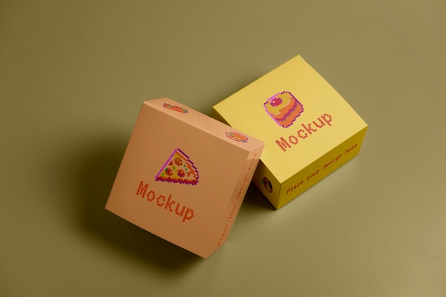 8-bit pixelated box packaging mockup design