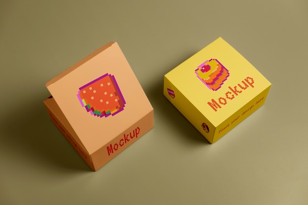 8-bit pixelated box packaging mockup design